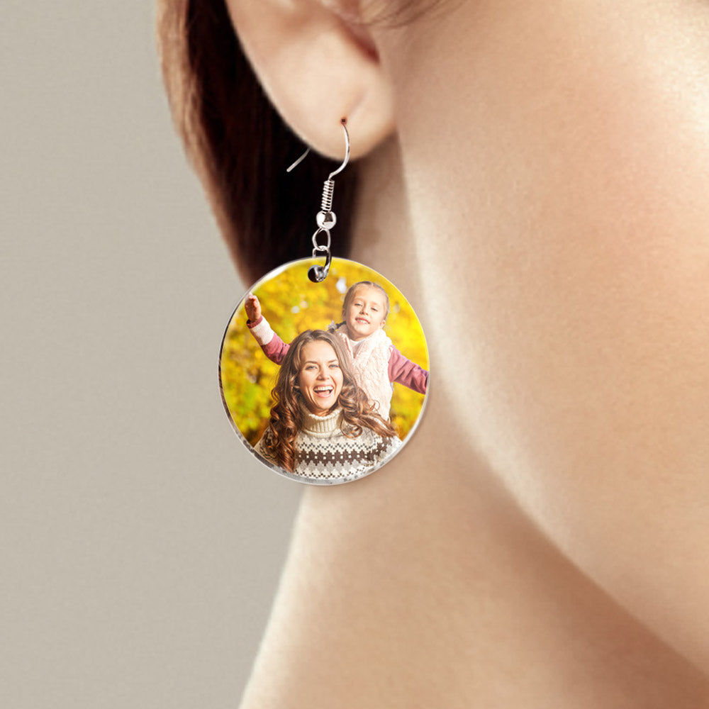 Custom Photo Earrings Acrylic Dangle Earrings Personalized Circle Earrings Gift For Mother For Women