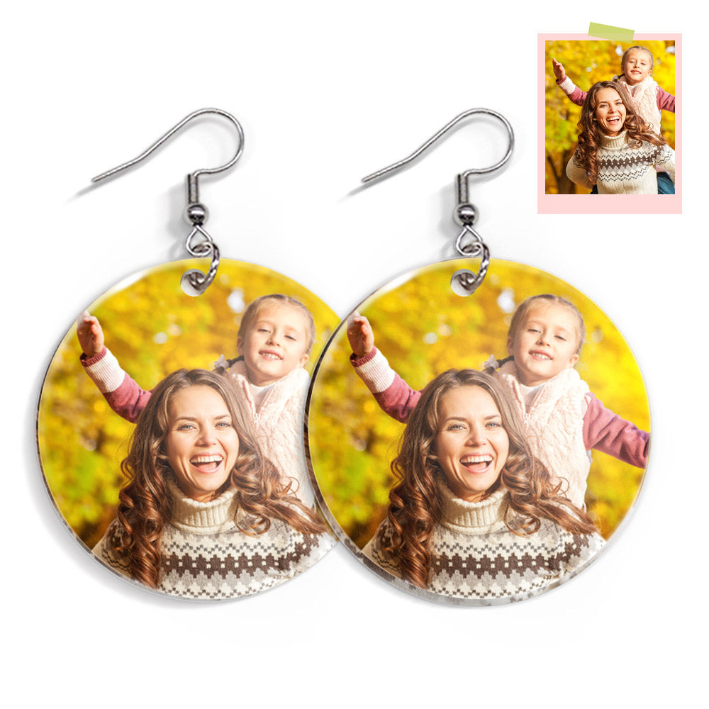 Custom Photo Earrings Acrylic Dangle Earrings Personalized Circle Earrings Gift For Mother For Women