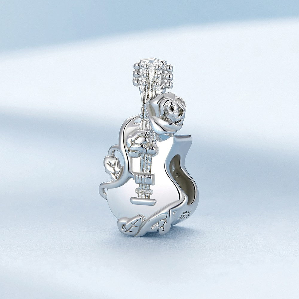 Rose Guitar Charm Silver