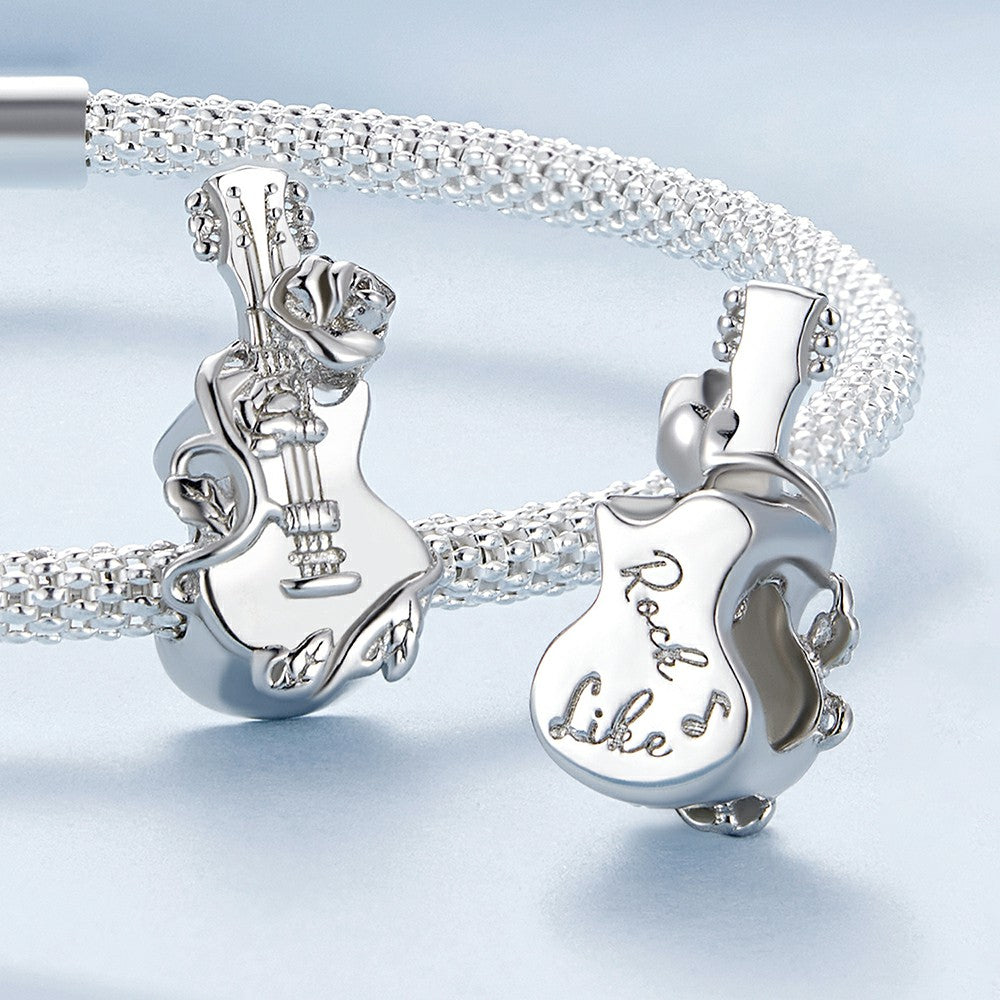 Rose Guitar Charm Silver
