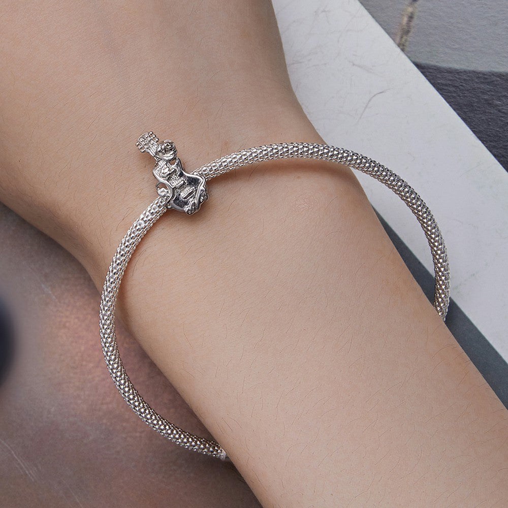 Rose Guitar Charm Silver