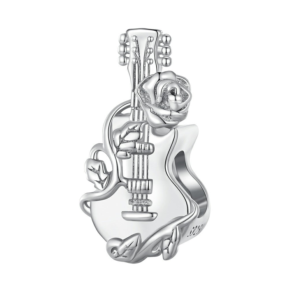 Rose Guitar Charm Silver
