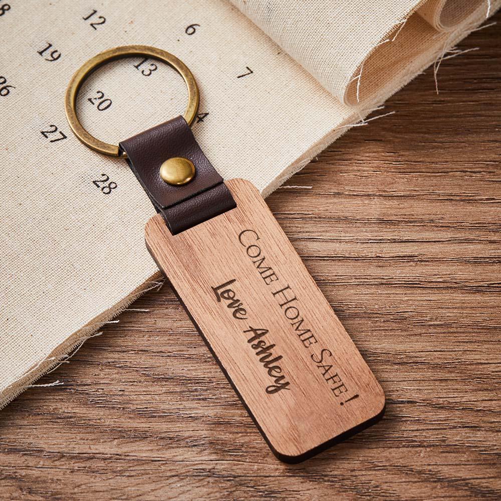 Scannable Spotify Code Wood Keychain Engraved COME HOME SAFE Keychain Father's Day Gifts