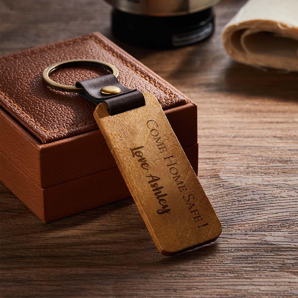 Scannable Spotify Code Wood Keychain Engraved COME HOME SAFE Keychain Father's Day Gifts