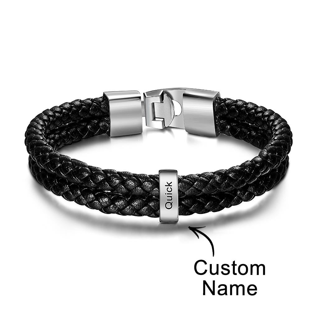 Custom Name Bracelet Leather Personalized Gifts for Father's Day