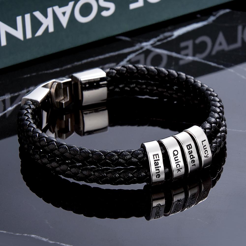 Custom Name Bracelet Leather Personalized Gifts for Father's Day