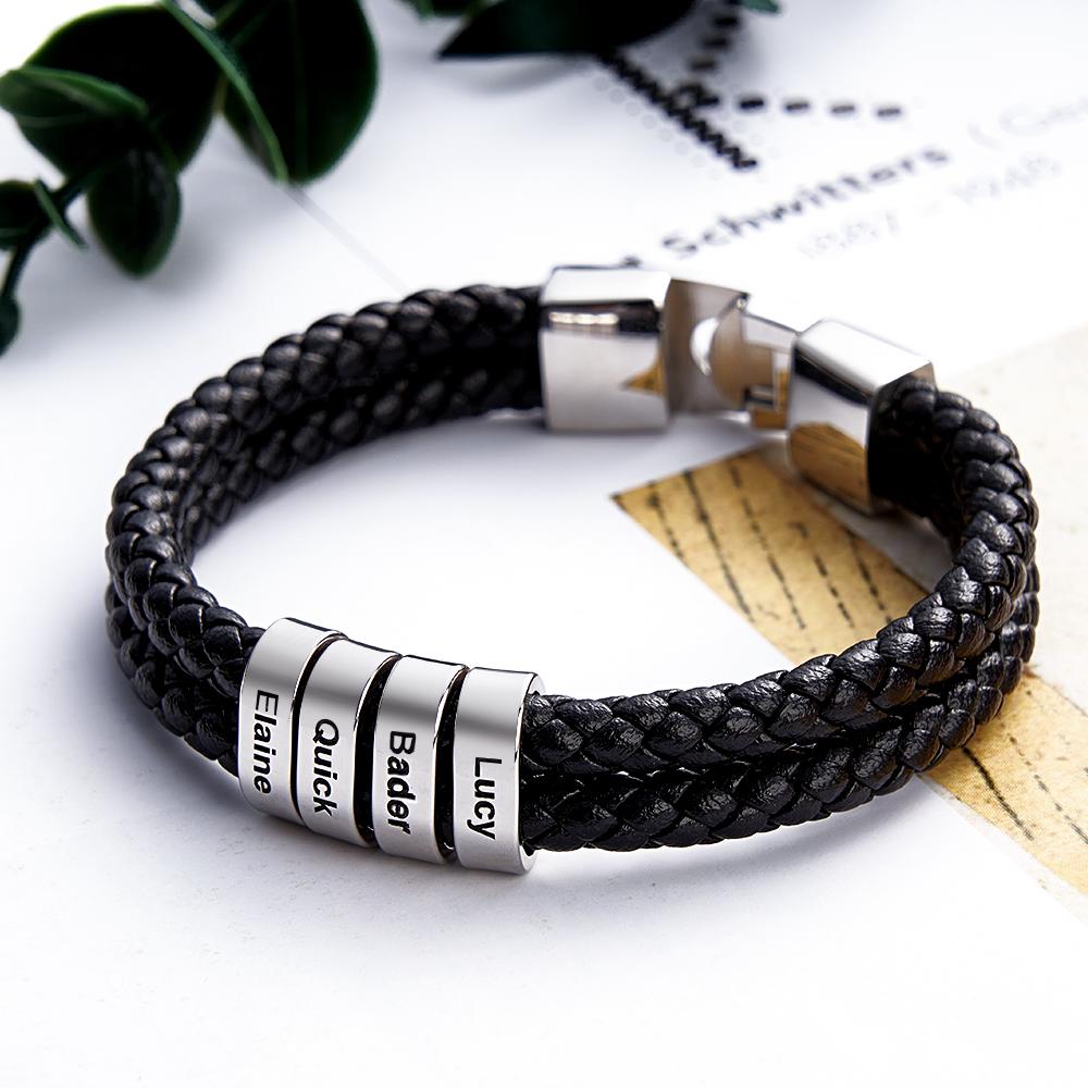 Custom Name Bracelet Leather Personalized Gifts for Father's Day