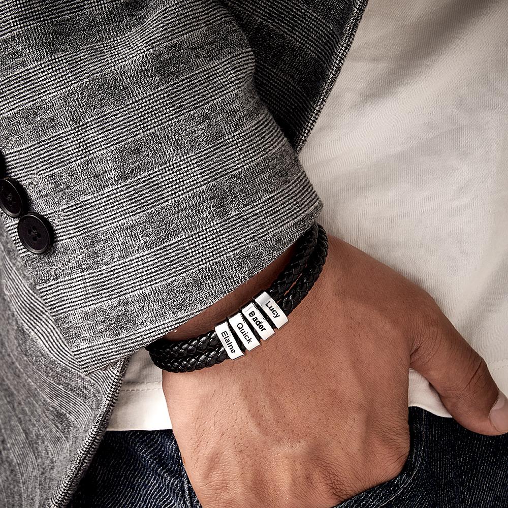 Custom Name Bracelet Leather Personalized Gifts for Father's Day