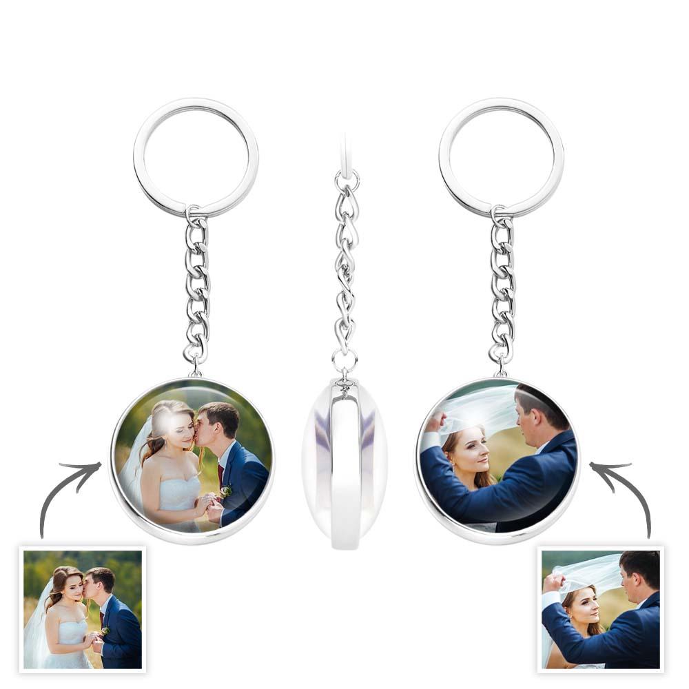 Custom Photo Keychain Double Side Glass Cabochon Family Gifts