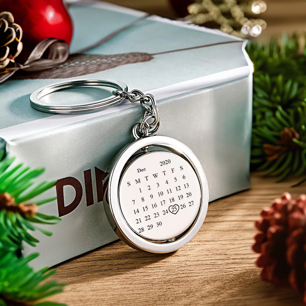 Custom Photo Calendar Keychain Rotate Special Date Couple Anniversary Gifts Christmas Gift