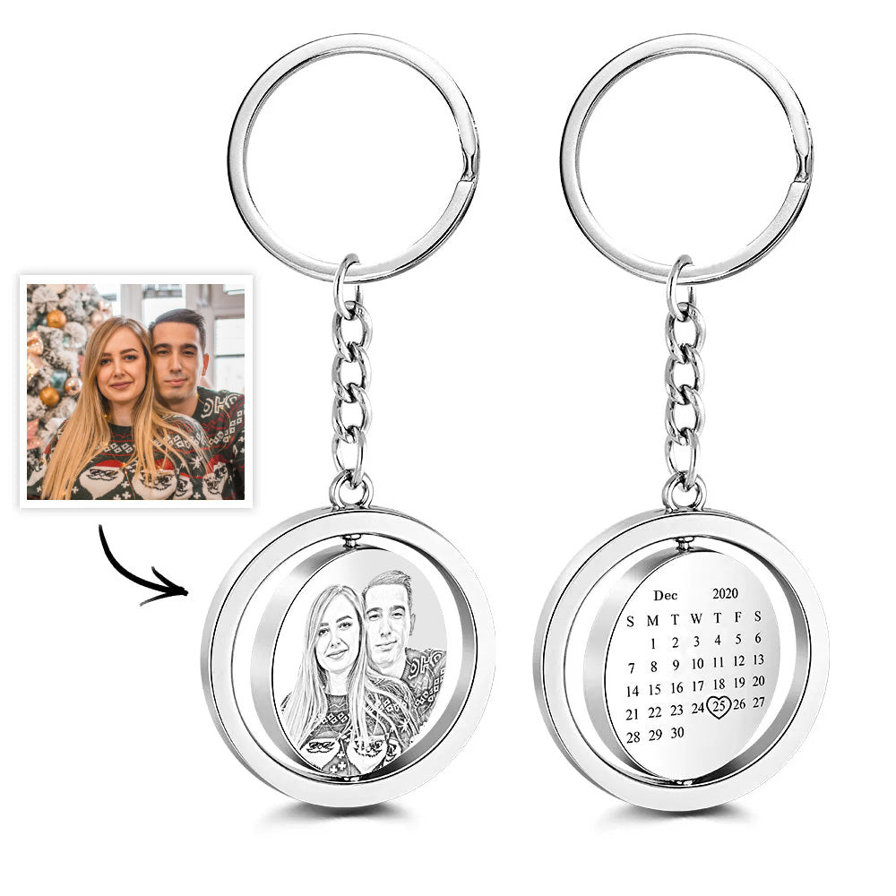 Custom Photo Calendar Keychain Rotate Special Date Couple Anniversary Gifts Christmas Gift