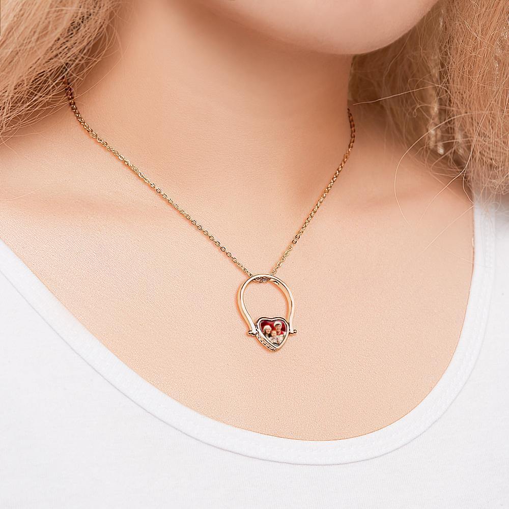 Photo Necklace, Photo Ring Gifts Dual-use (Ring Size 7#) Rose Gold Plated Silver