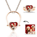 Photo Necklace, Photo Ring Gifts Dual-use (Ring Size 7#) Rose Gold Plated Silver