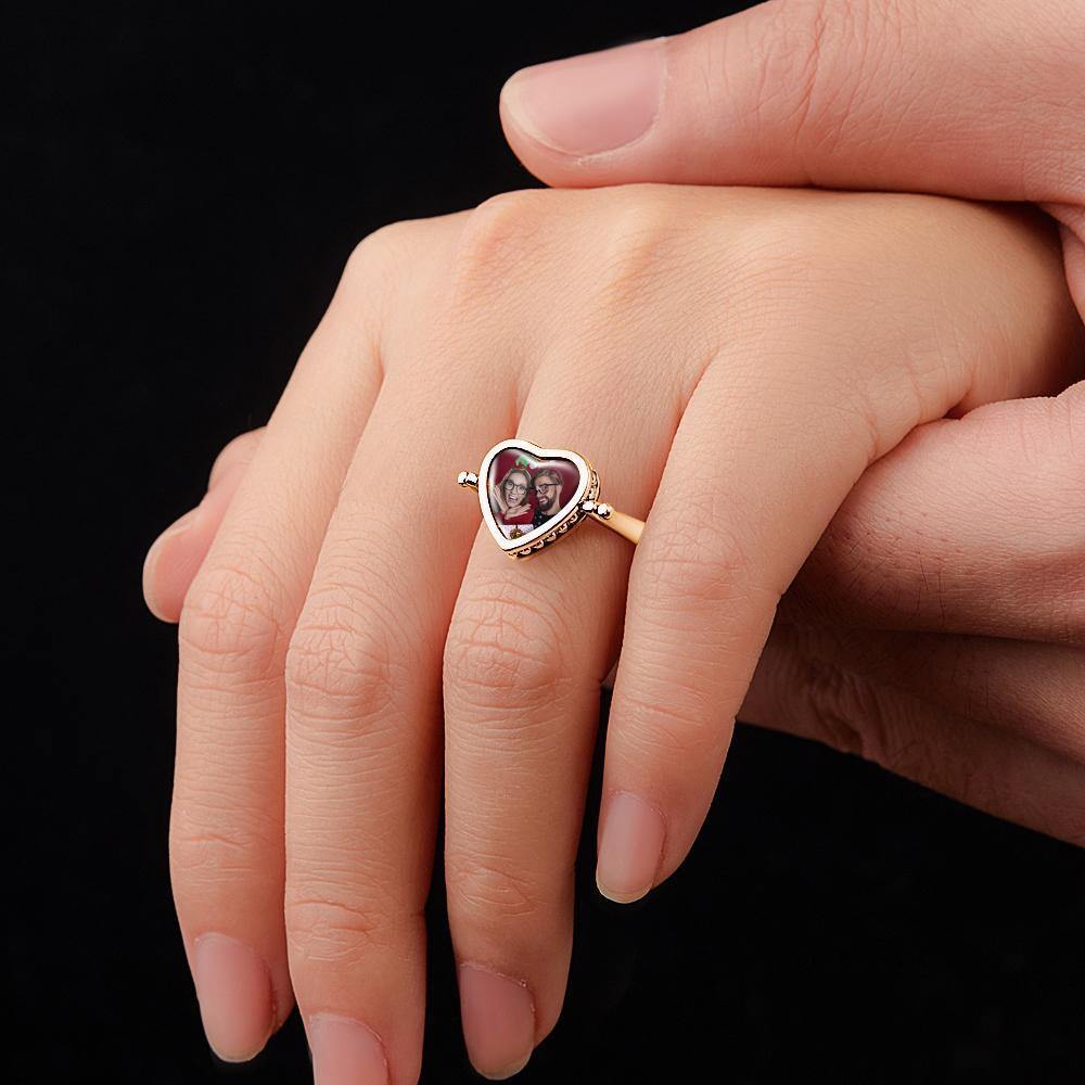 Photo Necklace, Photo Ring Couple's Gifts Dual-use (Ring Size 8#) Rose Gold Plated Silver