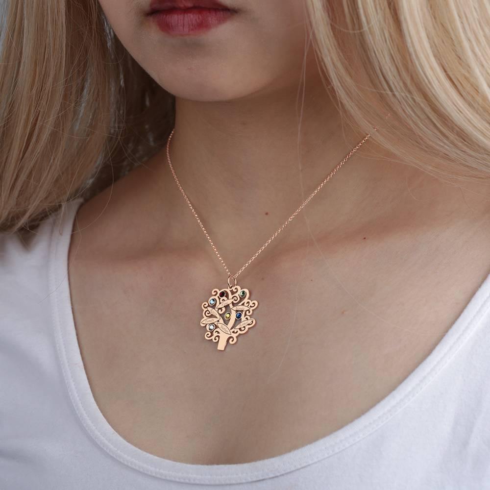 Family Tree Necklace, Engraved Necklace with Six Birthstones Rose Gold Plated