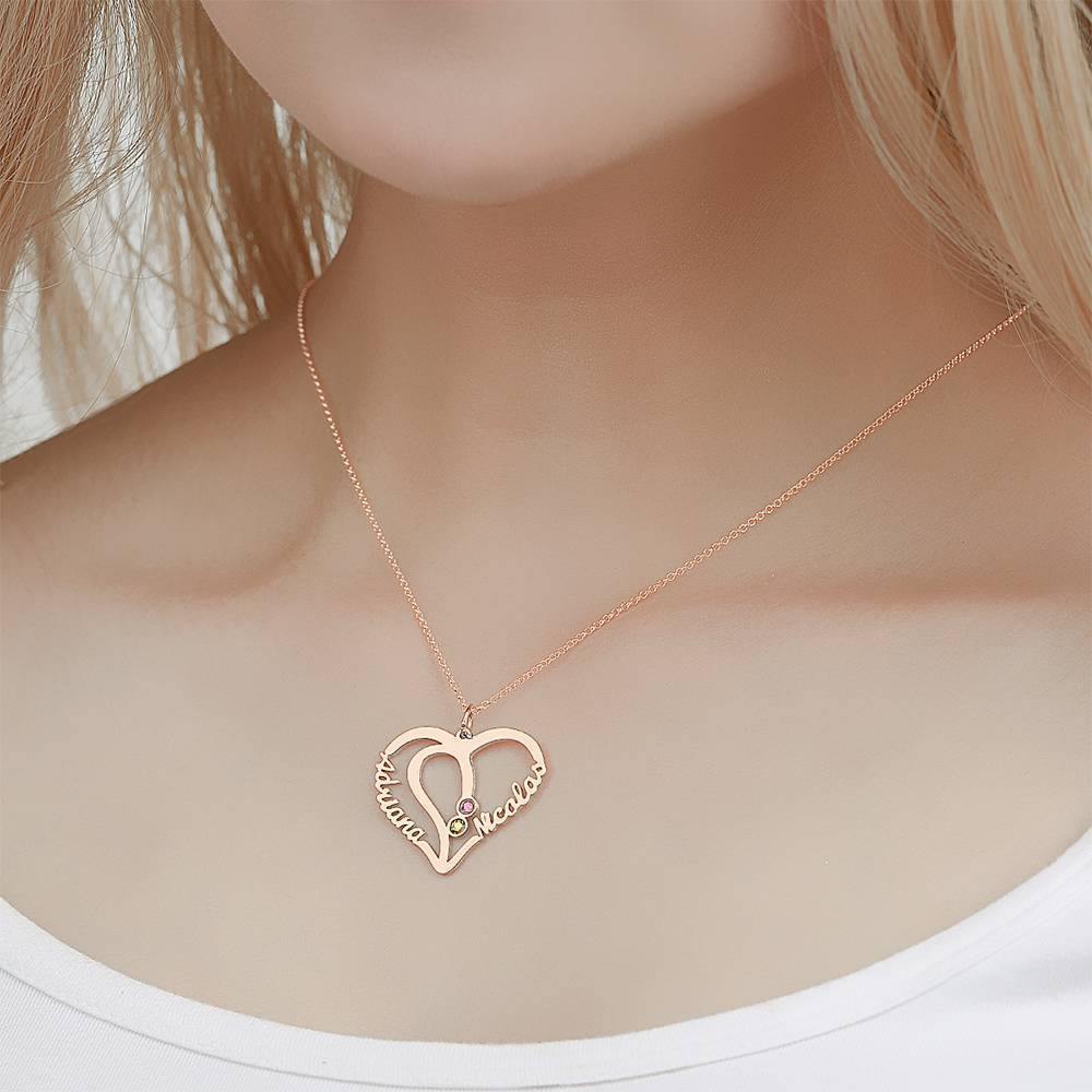 Name Necklace with Two Birthstones Rose Gold  Plated - Silver