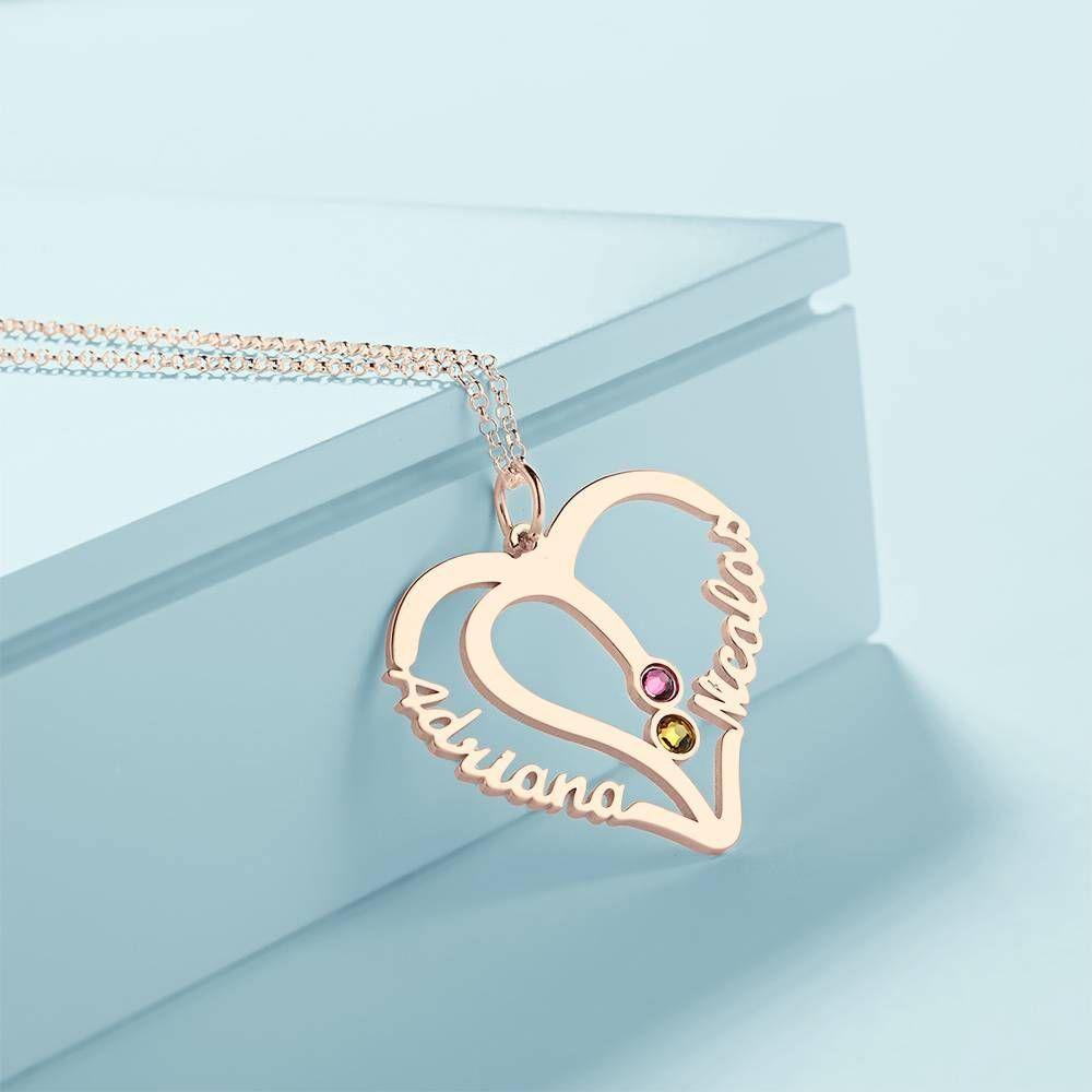 Name Necklace with Two Birthstones Rose Gold  Plated - Silver