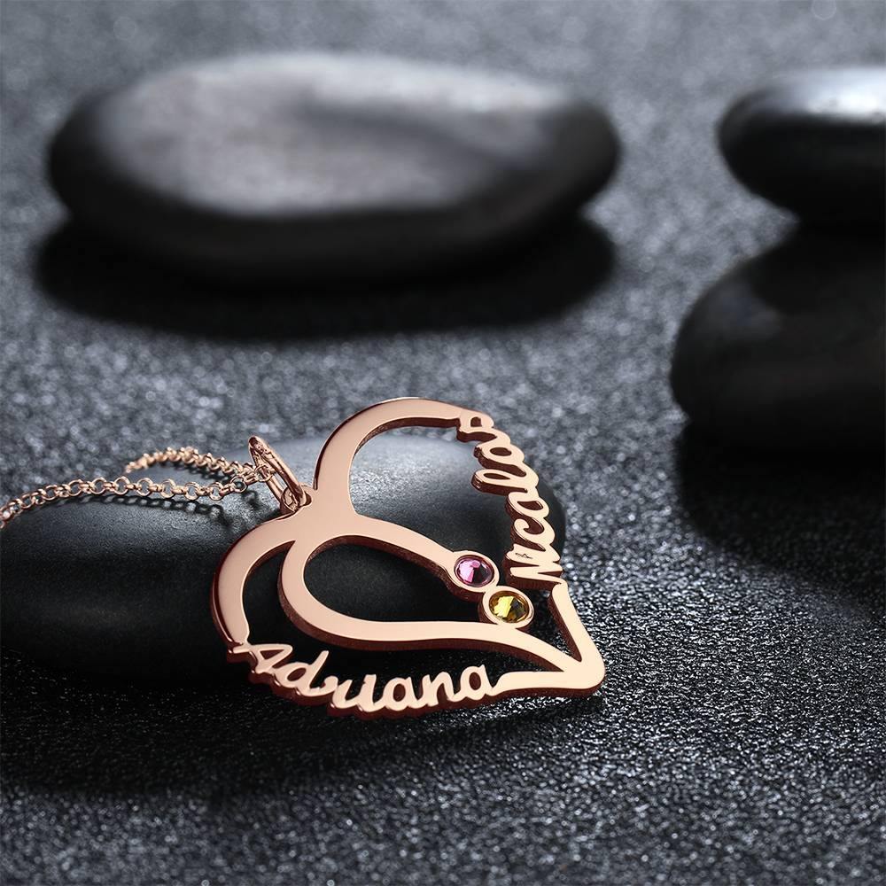 Name Necklace with Two Birthstones Rose Gold  Plated - Silver