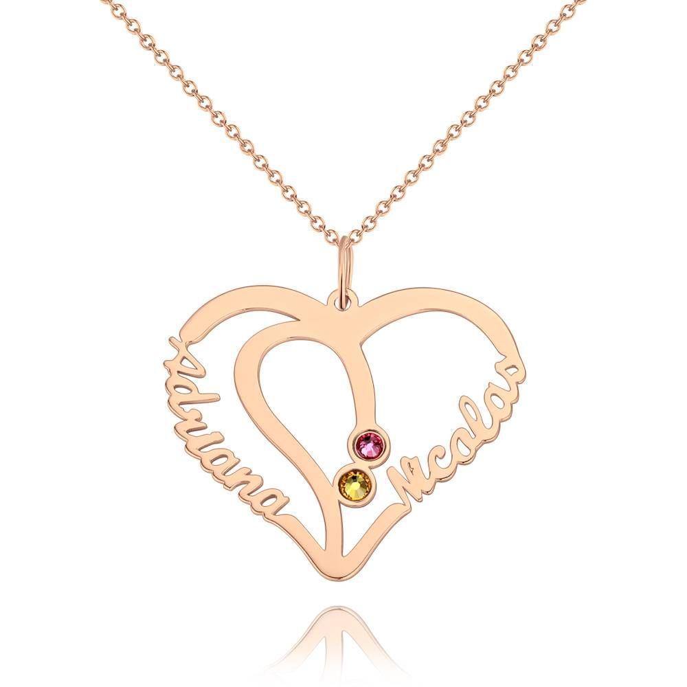 Name Necklace with Two Birthstones Rose Gold  Plated - Silver
