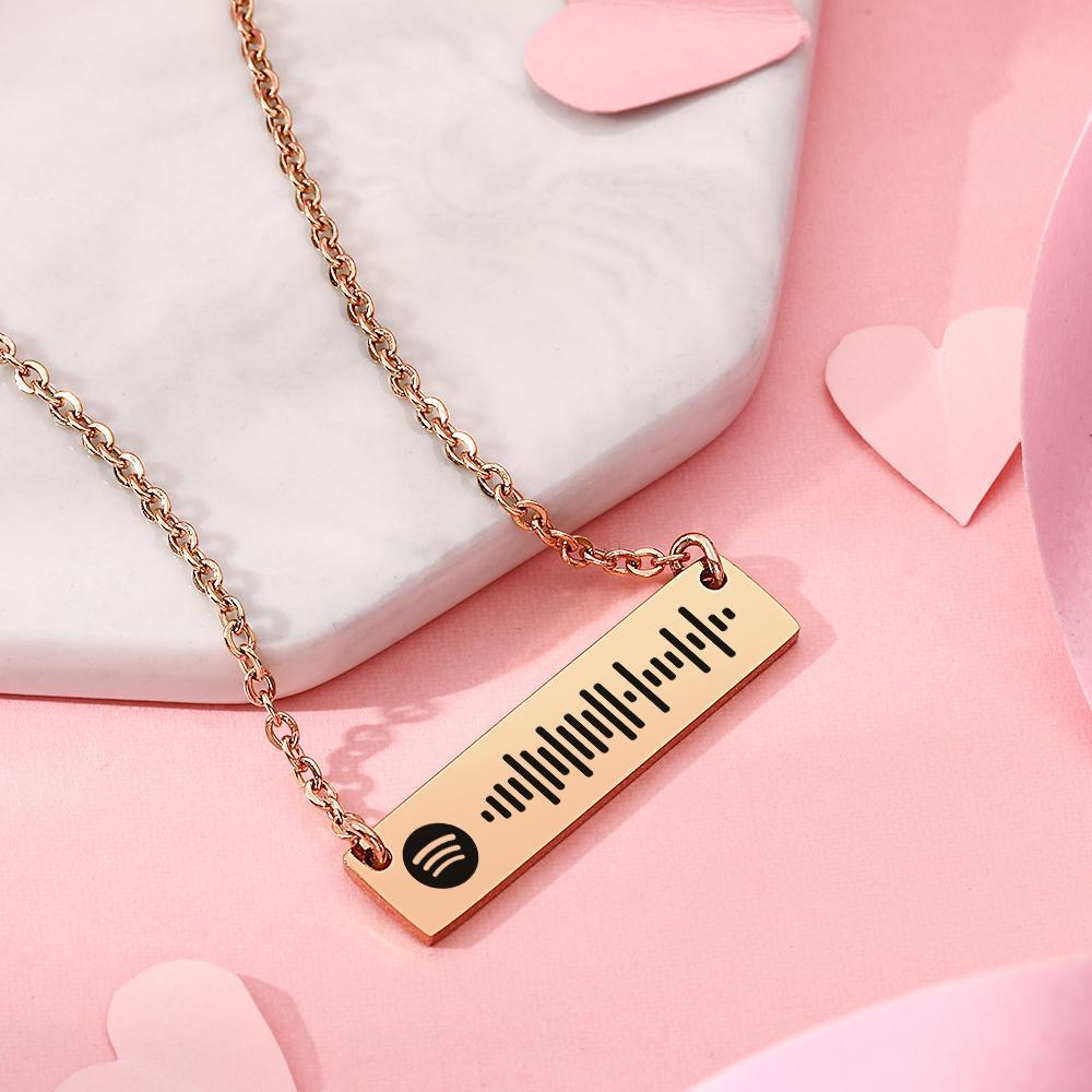 Scannable Spotify Code Bar Necklace Engraved Necklace Gifts for Her 50cm+5cm