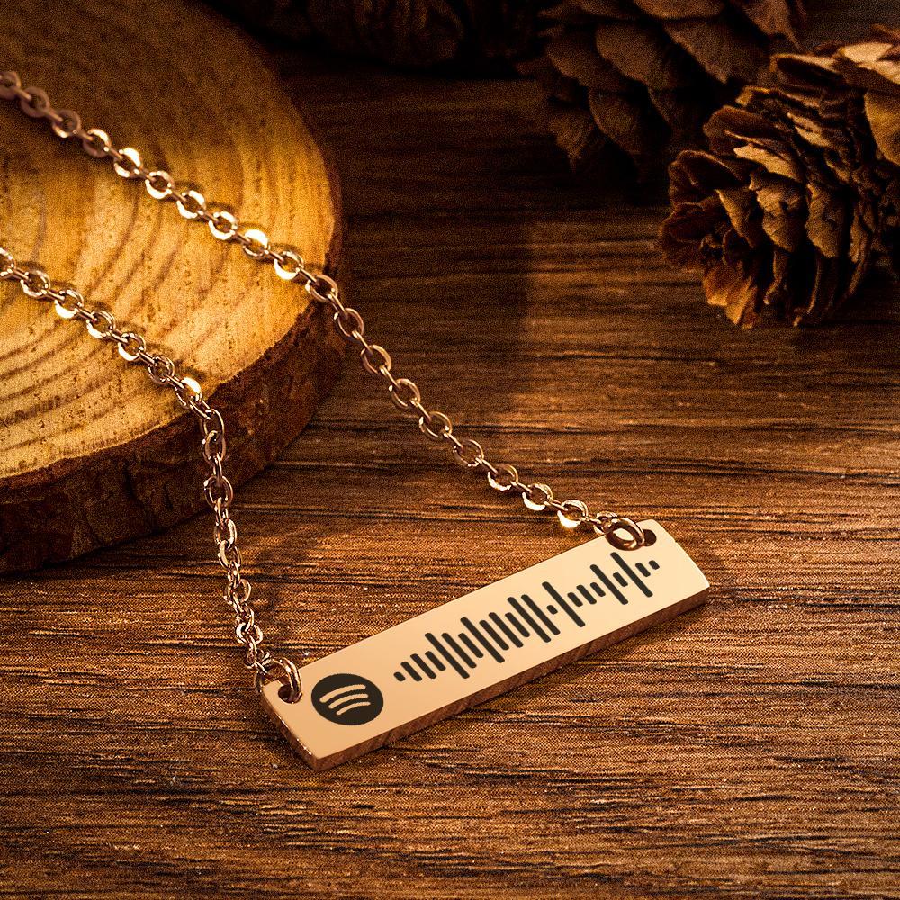Scannable Spotify Code Bar Necklace Engraved Necklace Gifts for Her 50cm+5cm