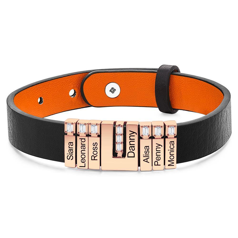 Men's Personalized Leather Bracelet With Adjustable Diamond Beads, Perfect Gift For Father's Day Anti-oxidation Stainless Steel