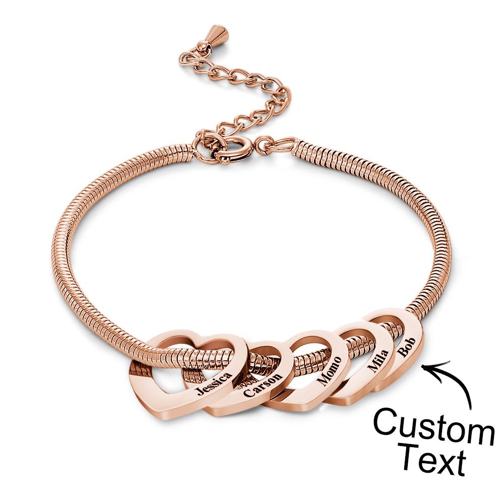 Custom Engraved Bracelet Custom Mom and Kids Name Heart Charms Gifts