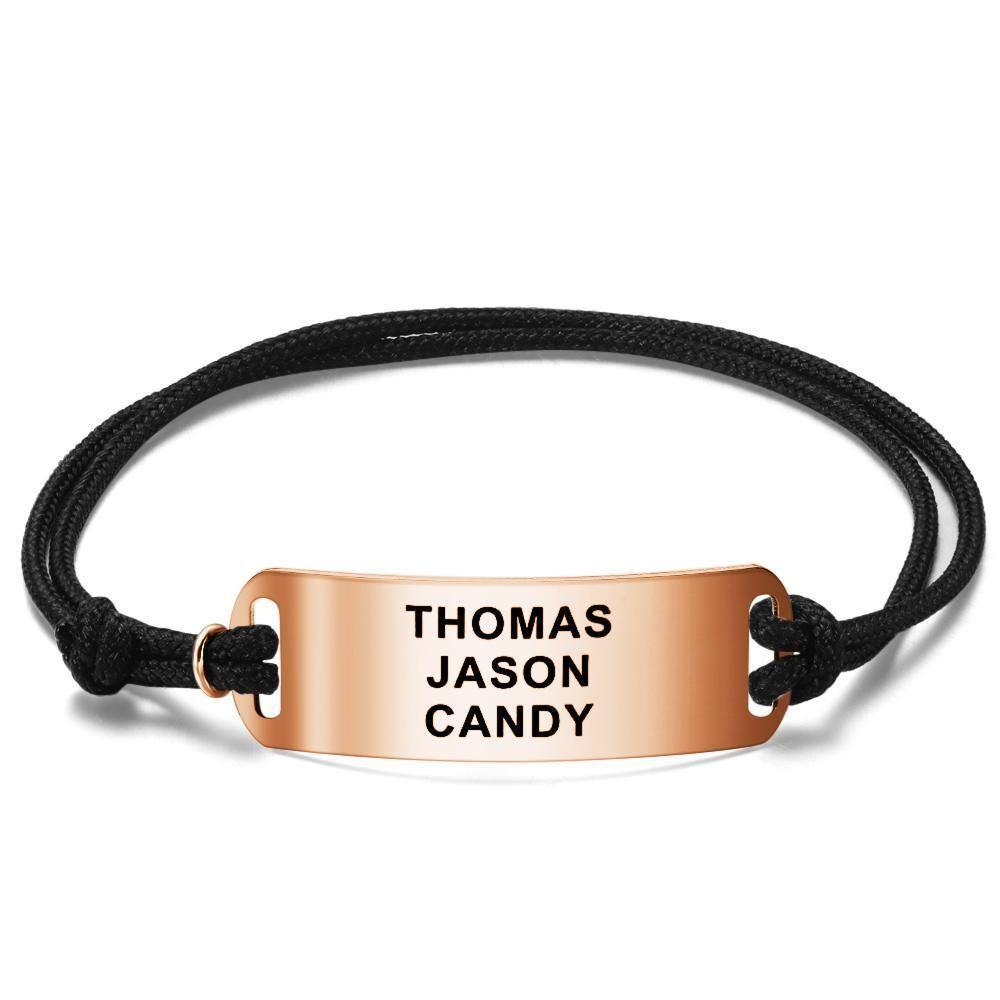 Leather Bracelet Thick Chain Engraved Bracelet Custom Name Bracelet Gift for Men - 14k Gold Plated
