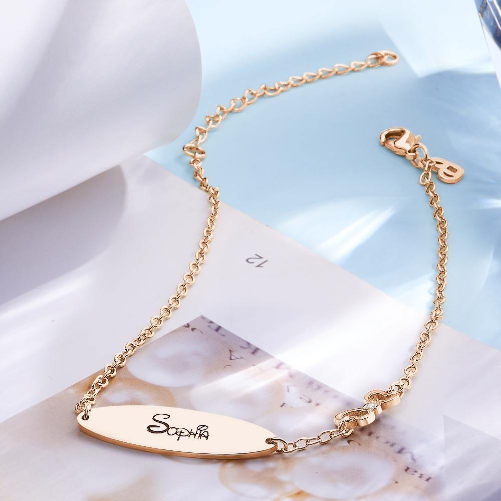 Engraved Bracelet Personalized Bracelet Name Jewelry, Name Bracelet Rose Gold Plated