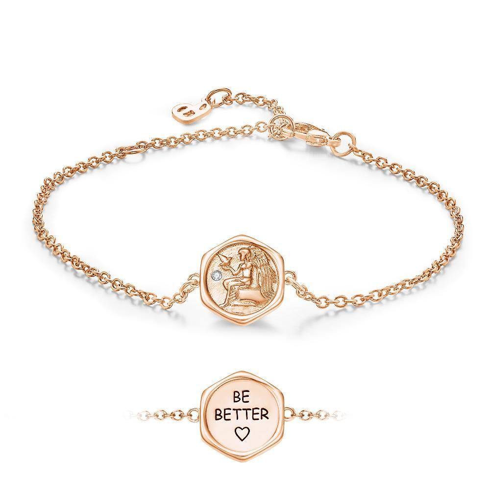 Engraved Bracelet Victory Wishing Coin Bracelet Gift for Her Rose Gold Plated Silver