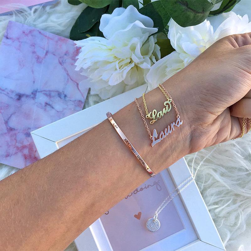 Engraved Bangle Rose Gold Plated Silver