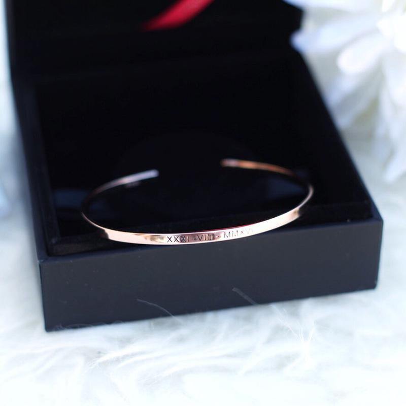 Engraved Bangle Rose Gold Plated Silver