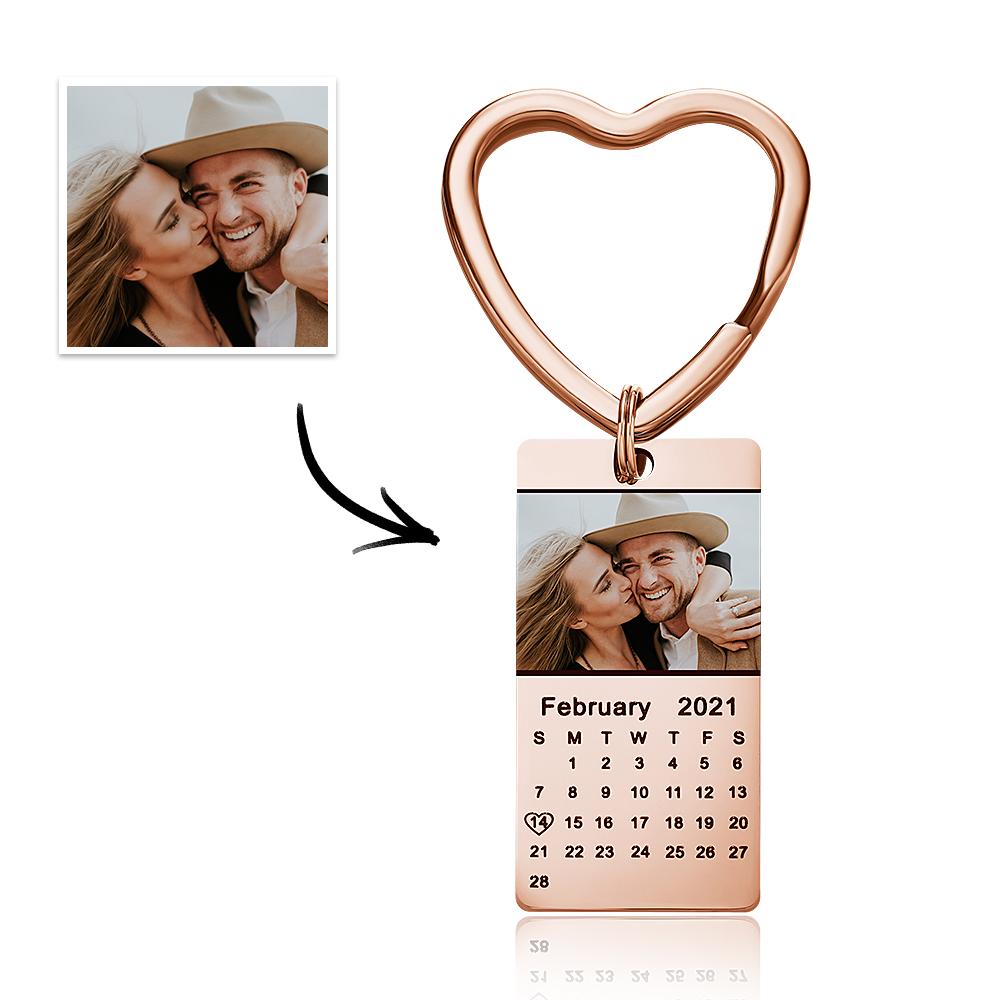 Custom Photo Keychain Calendar Keychain Golden Color Christmas Gifts for Him