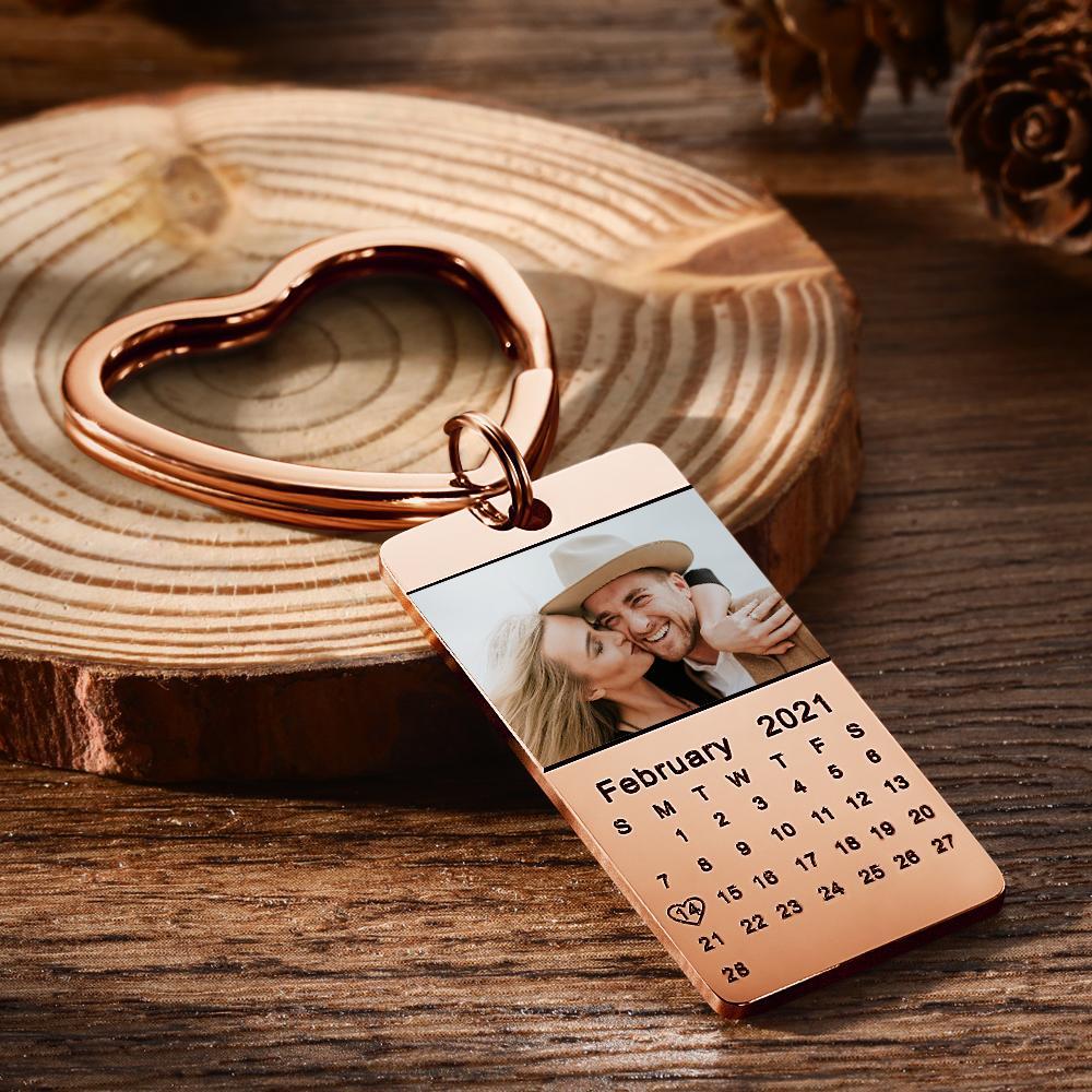 Custom Photo Keychain Calendar Keychain Rose Gold Gifts for Couple's