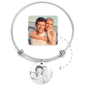 Women's Round Photo Engraved Charm Bangle Stainless Steel