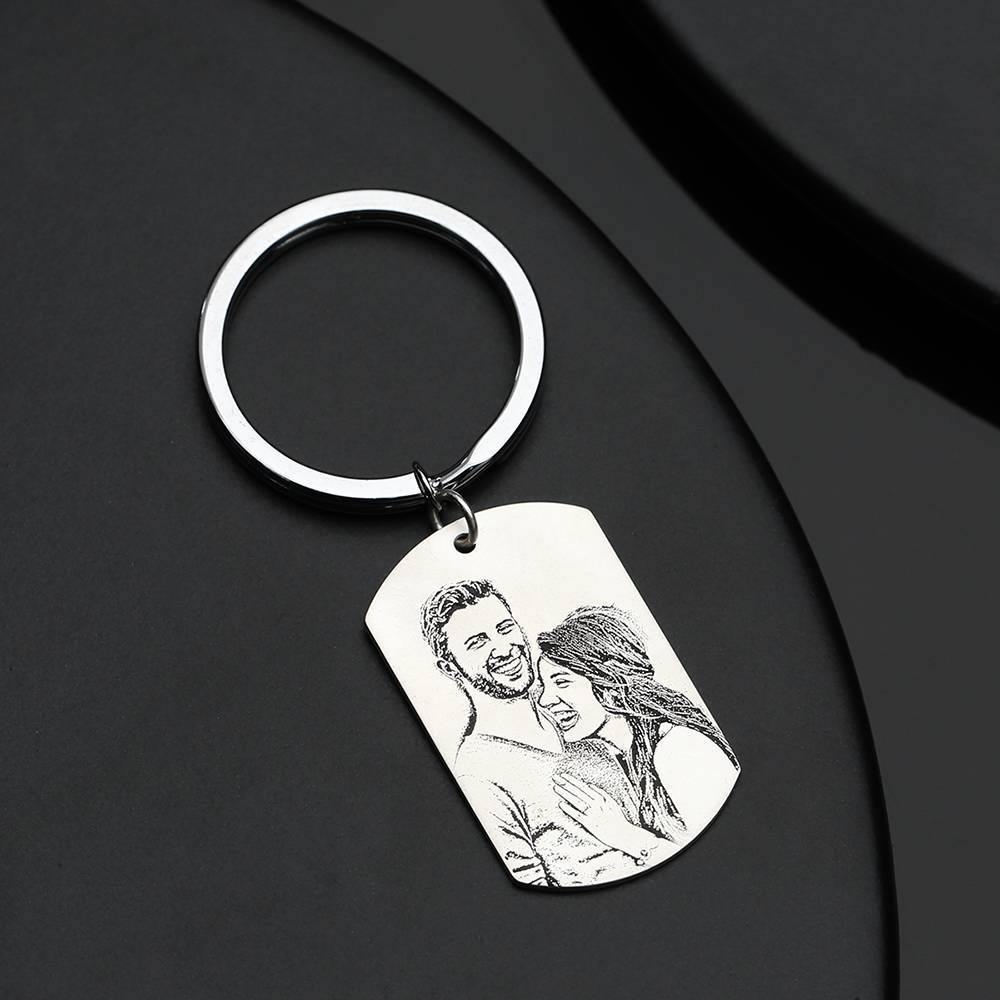 Photo Engraved Tag Key Chain Stainless Steel for Couple