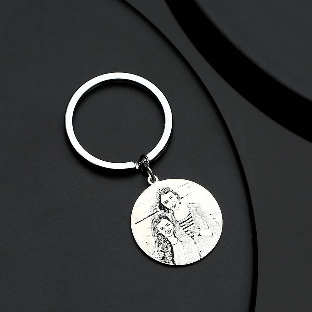 Round Photo Engraved Tag Key Chain Stainless Steel