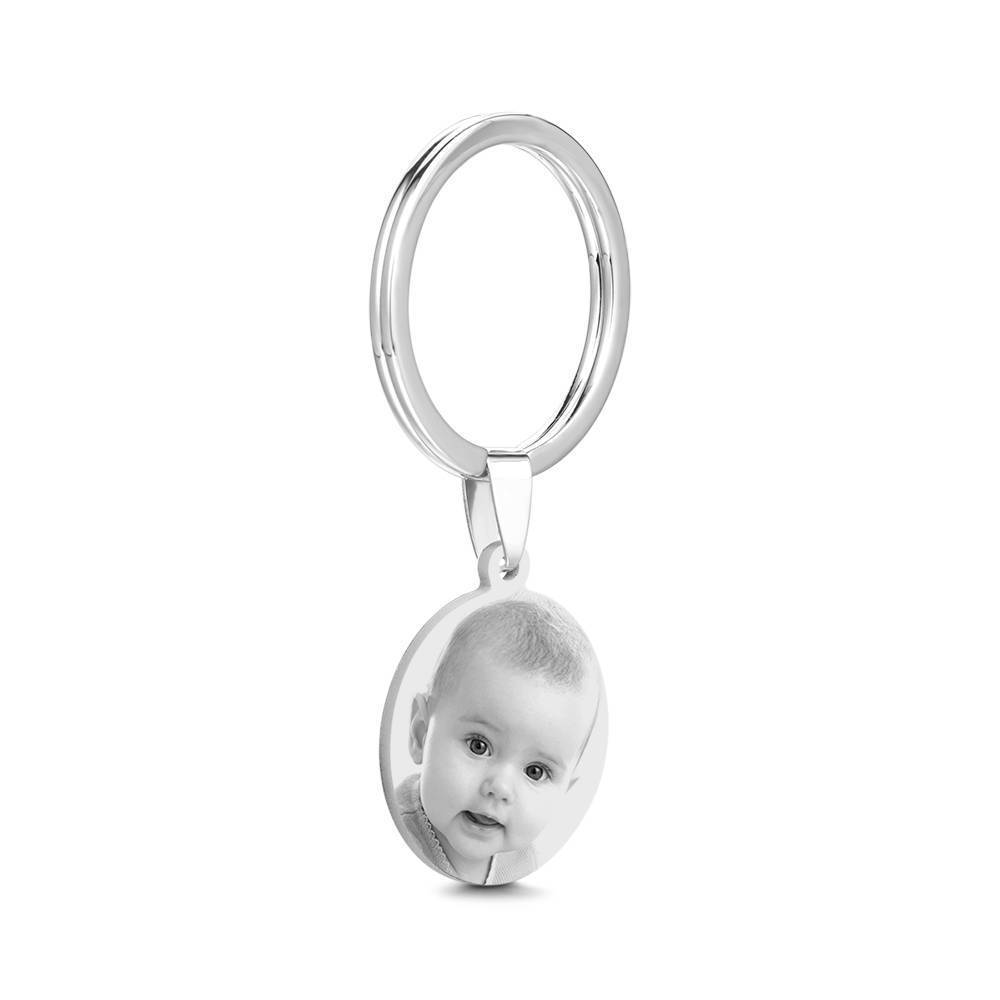 Photo Engraved Round Tag Key Chain With Engraving Stainless Steel