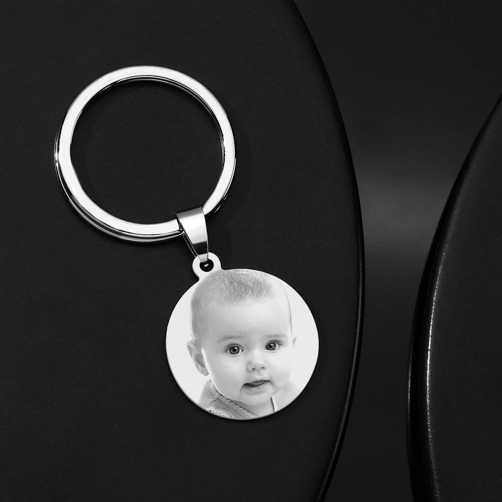 Photo Engraved Round Tag Key Chain With Engraving Stainless Steel