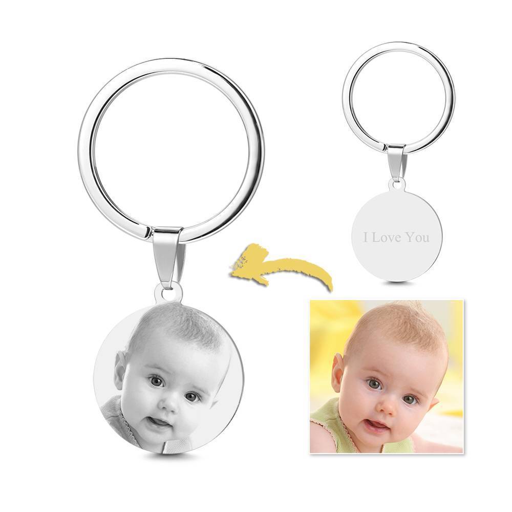 Photo Engraved Round Tag Key Chain With Engraving Stainless Steel