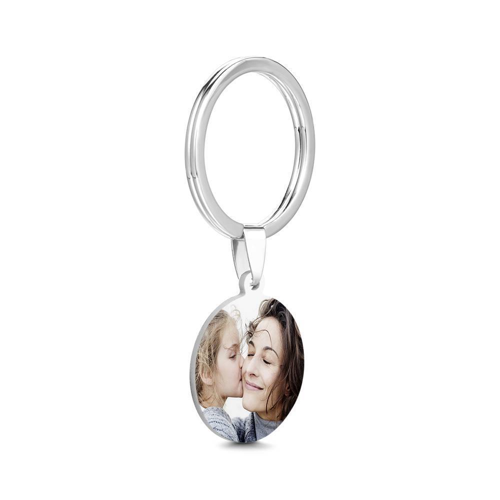 Round Tag Photo Key Chain With Engraving Stainless Steel
