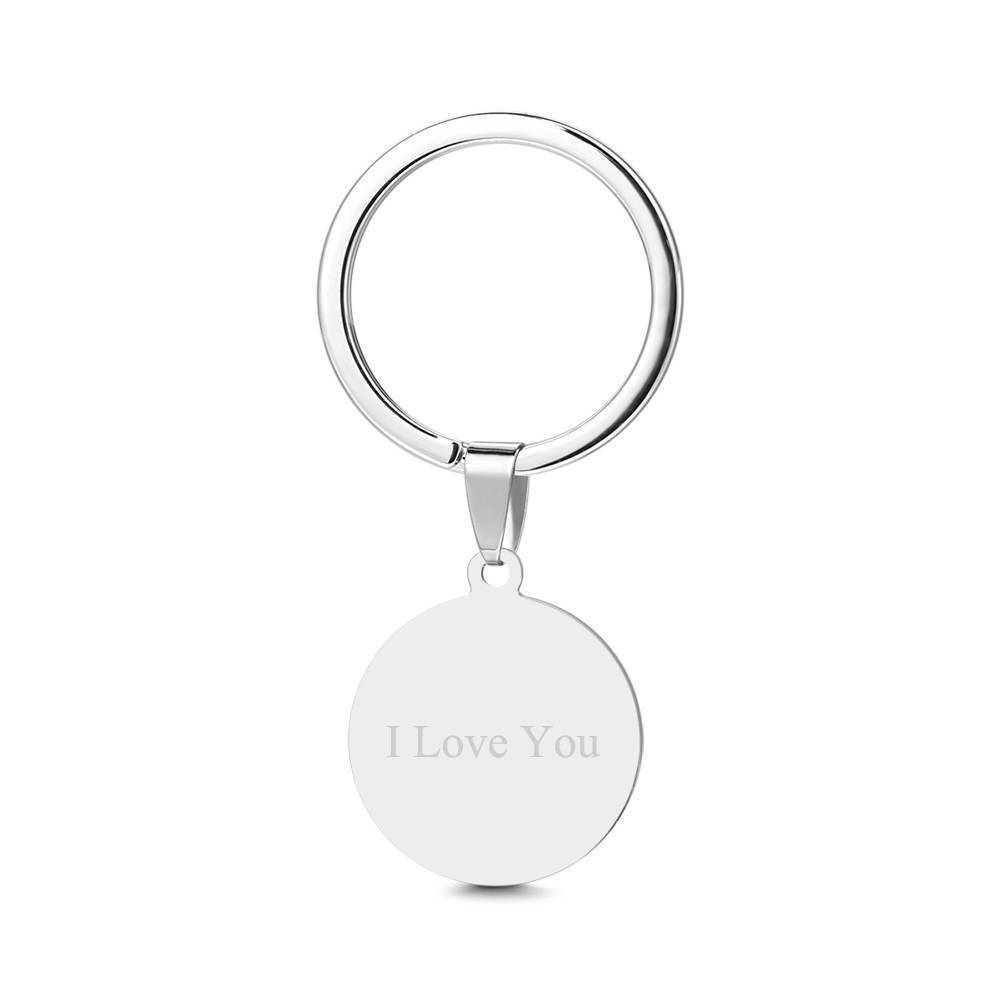 Round Tag Photo Key Chain With Engraving Stainless Steel