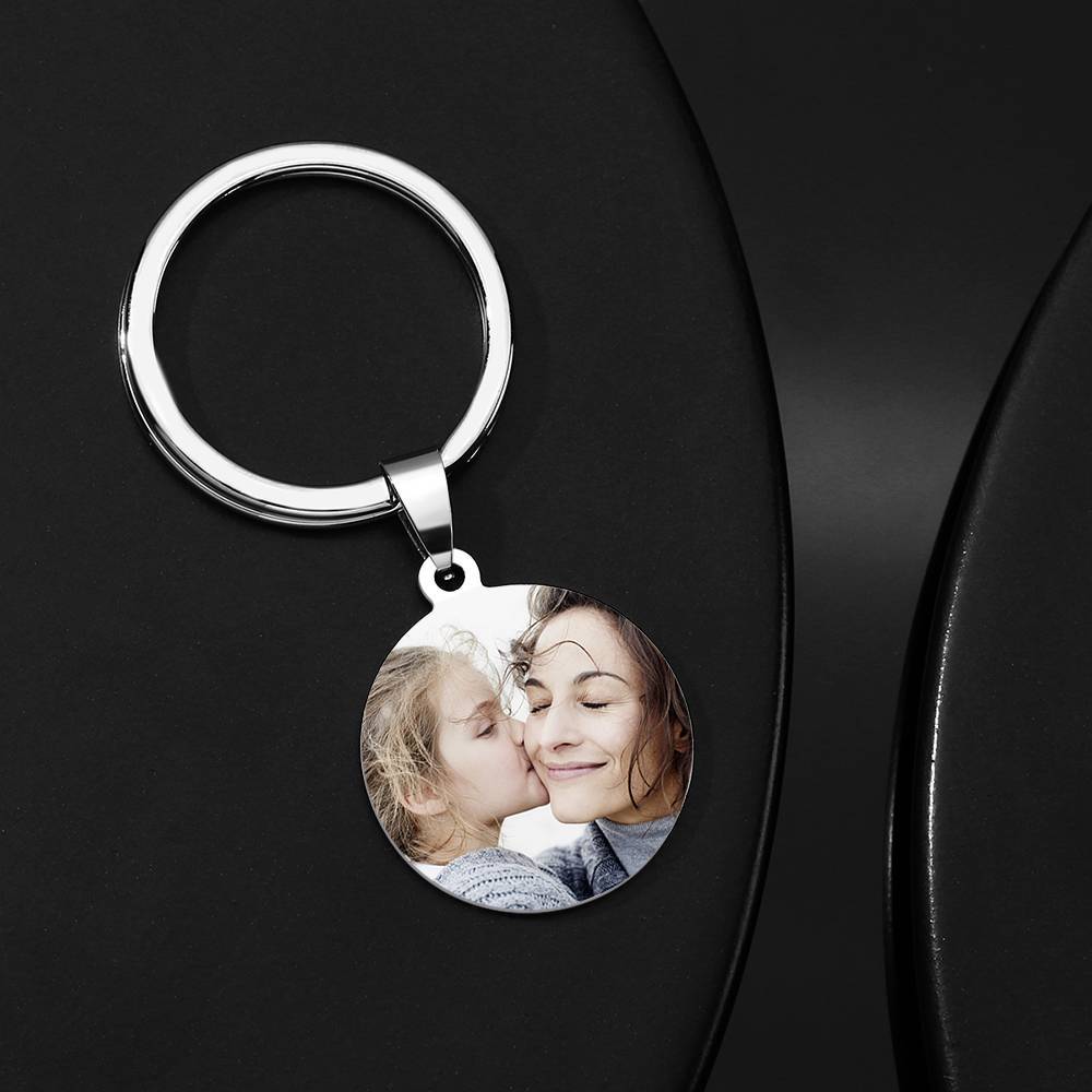 Round Tag Photo Key Chain With Engraving Stainless Steel