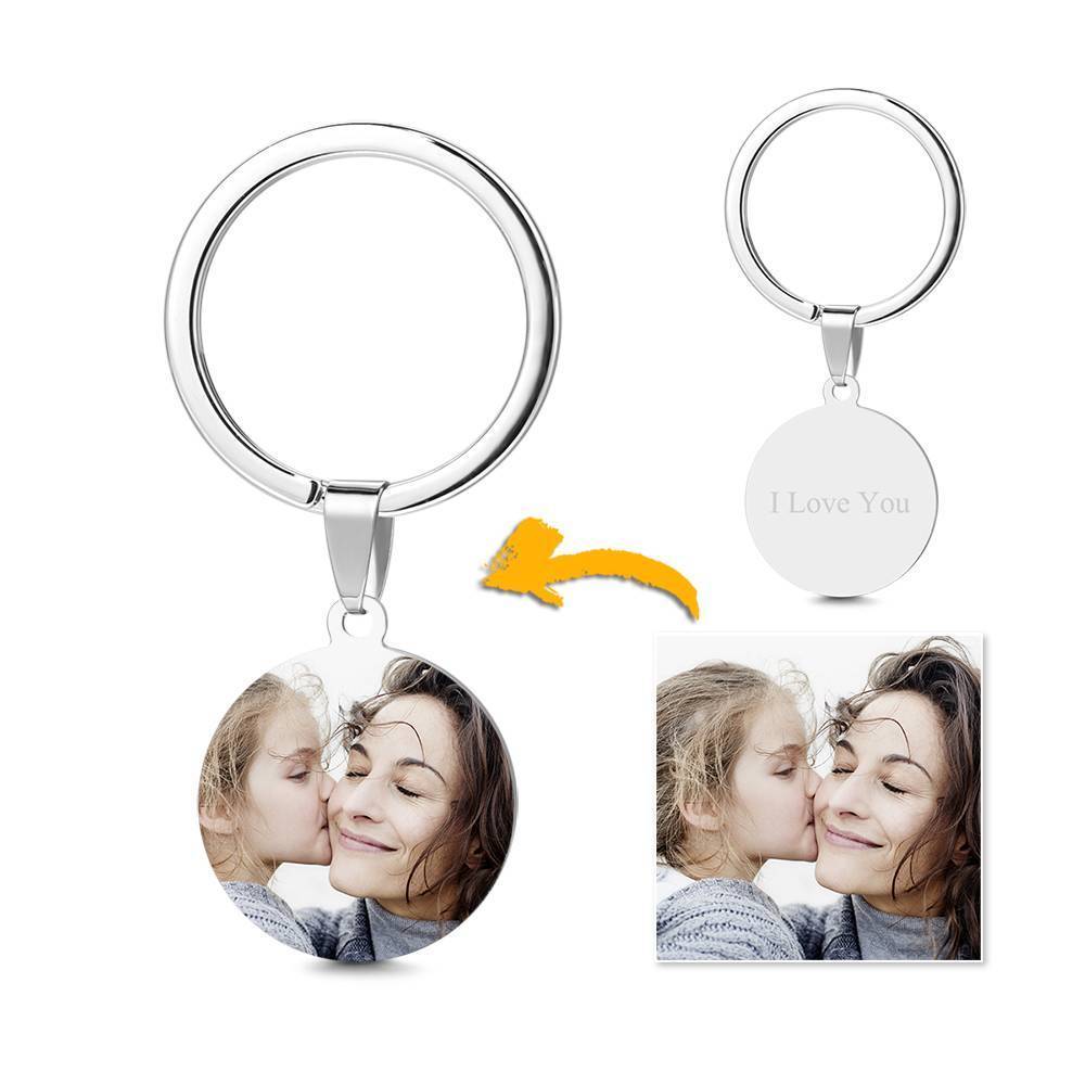 Round Tag Photo Key Chain With Engraving Stainless Steel