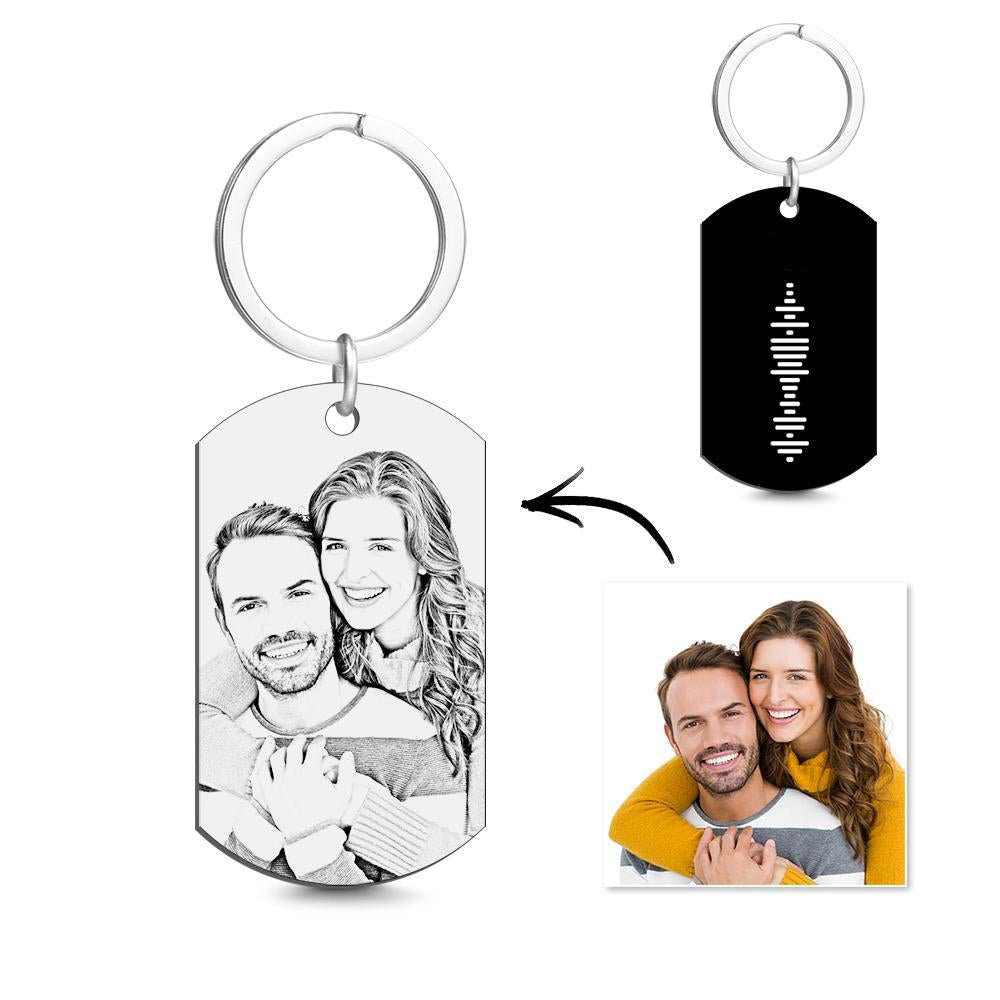Scannable Custom Music Code Keychain Engraved Music Song Photo Keychain Gifts for Him