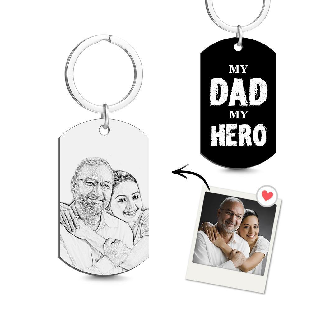 Photo Tag Keychain MY DAD MY HERO Gifts for Dad