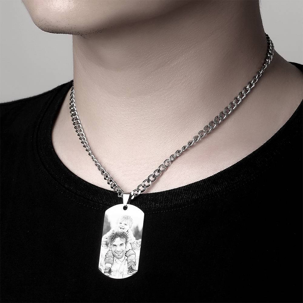 Men's Necklace Engraved Necklace Pesonalized Photo Necklace Gifts for Him