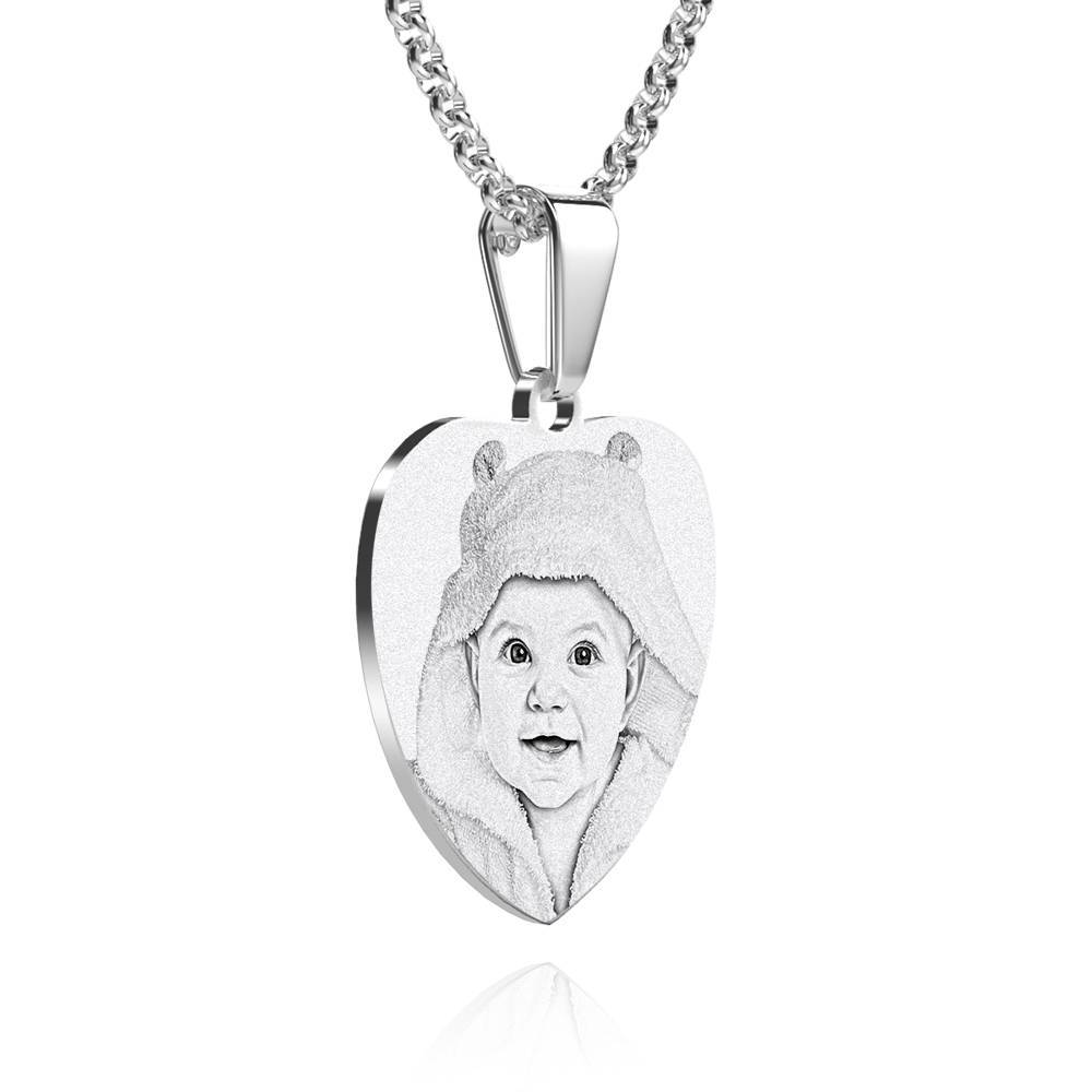 Heart Photo Engraved Tag Necklace With Engraving Stainless Steel Christmas Gifts