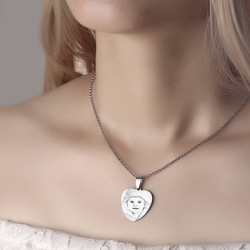 Heart Photo Engraved Tag Necklace With Engraving Stainless Steel Christmas Gifts