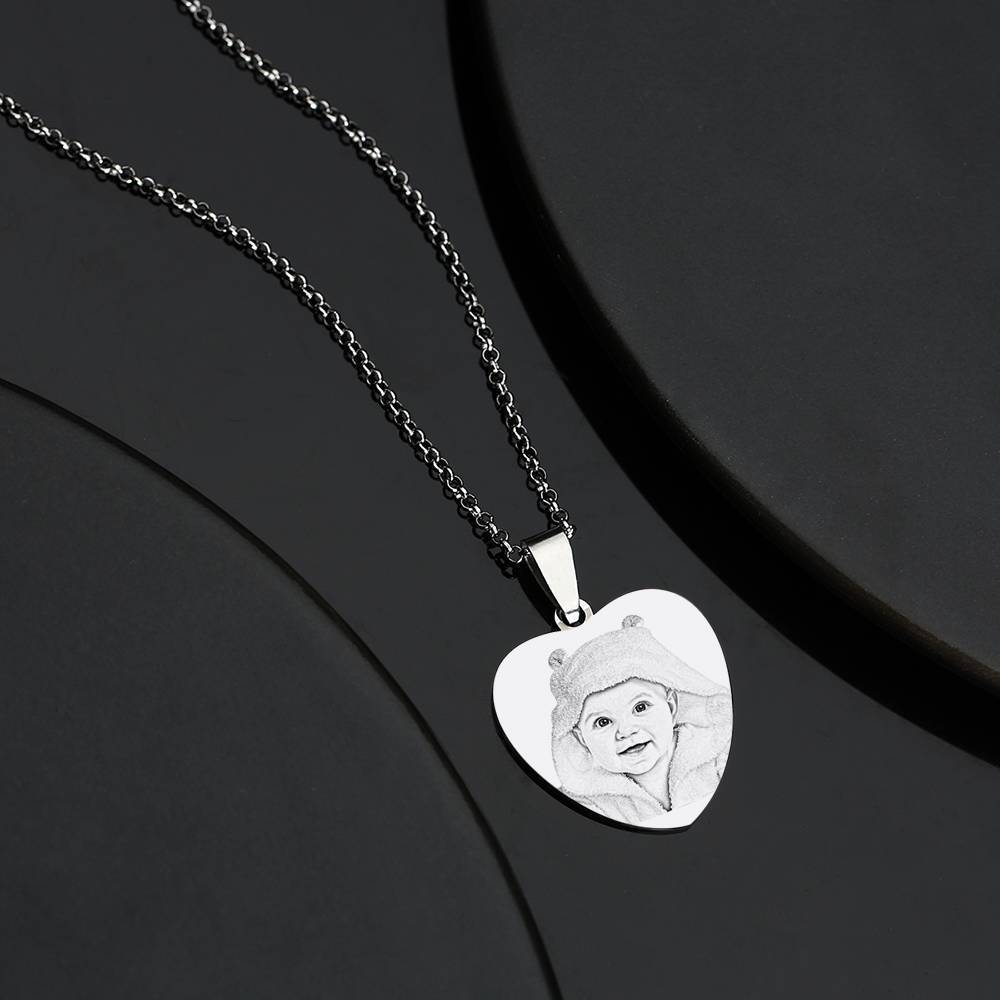 Heart Photo Engraved Tag Necklace With Engraving Stainless Steel Christmas Gifts